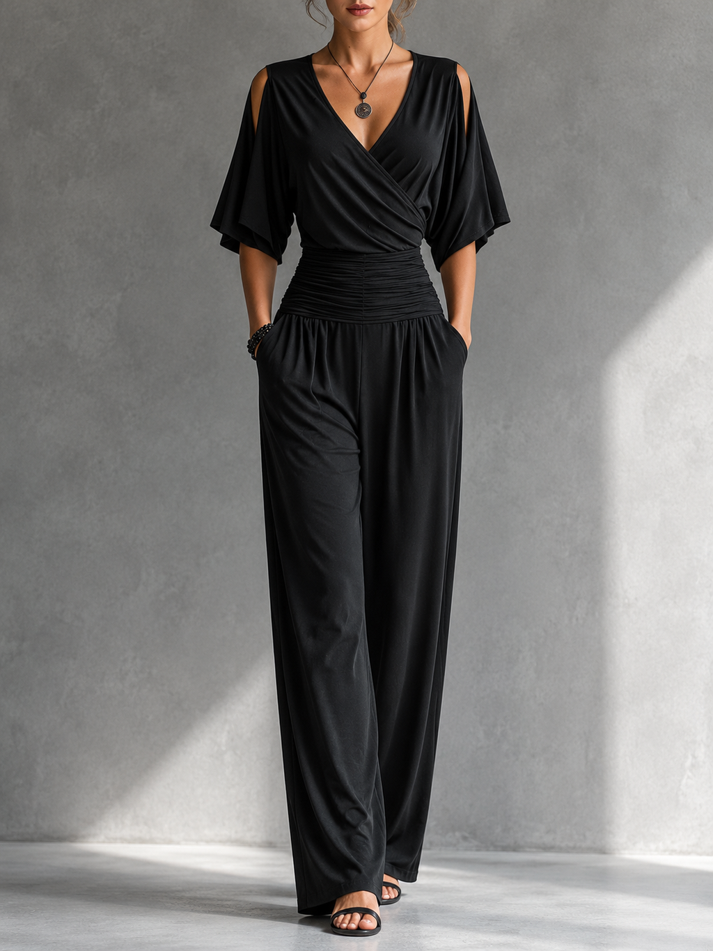 Alia | Conjunto Chic con Efecto Mono y Pantalones Amplios